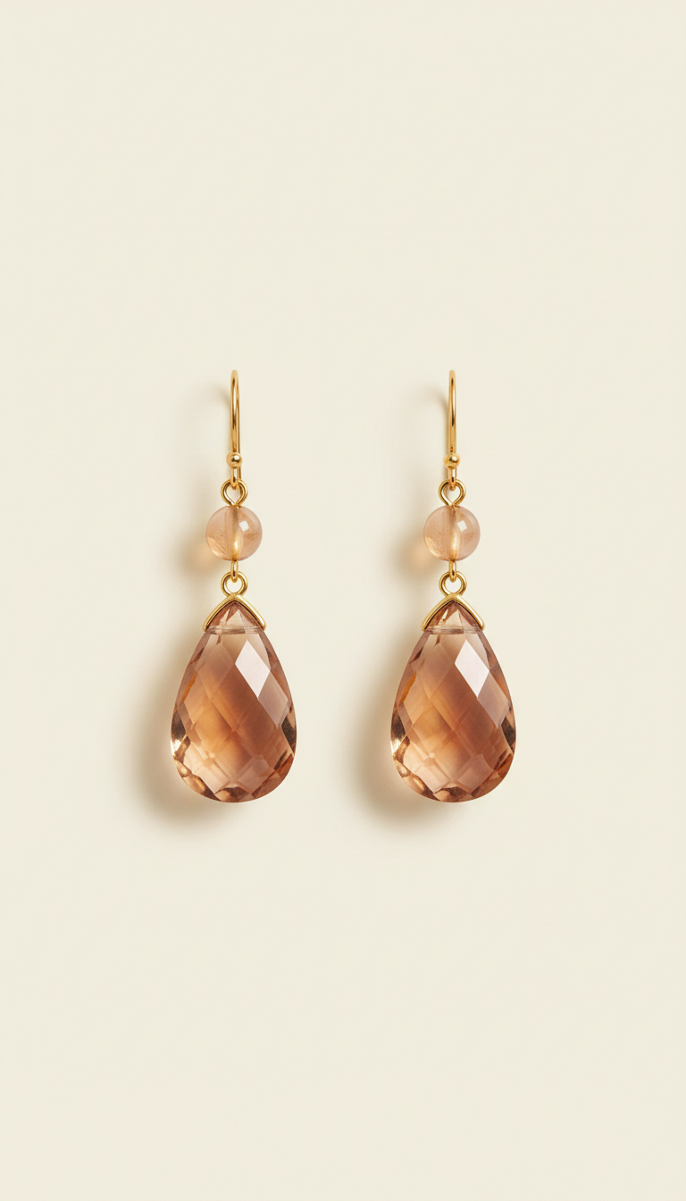 Boucles d’oreilles goutte quartz pêche